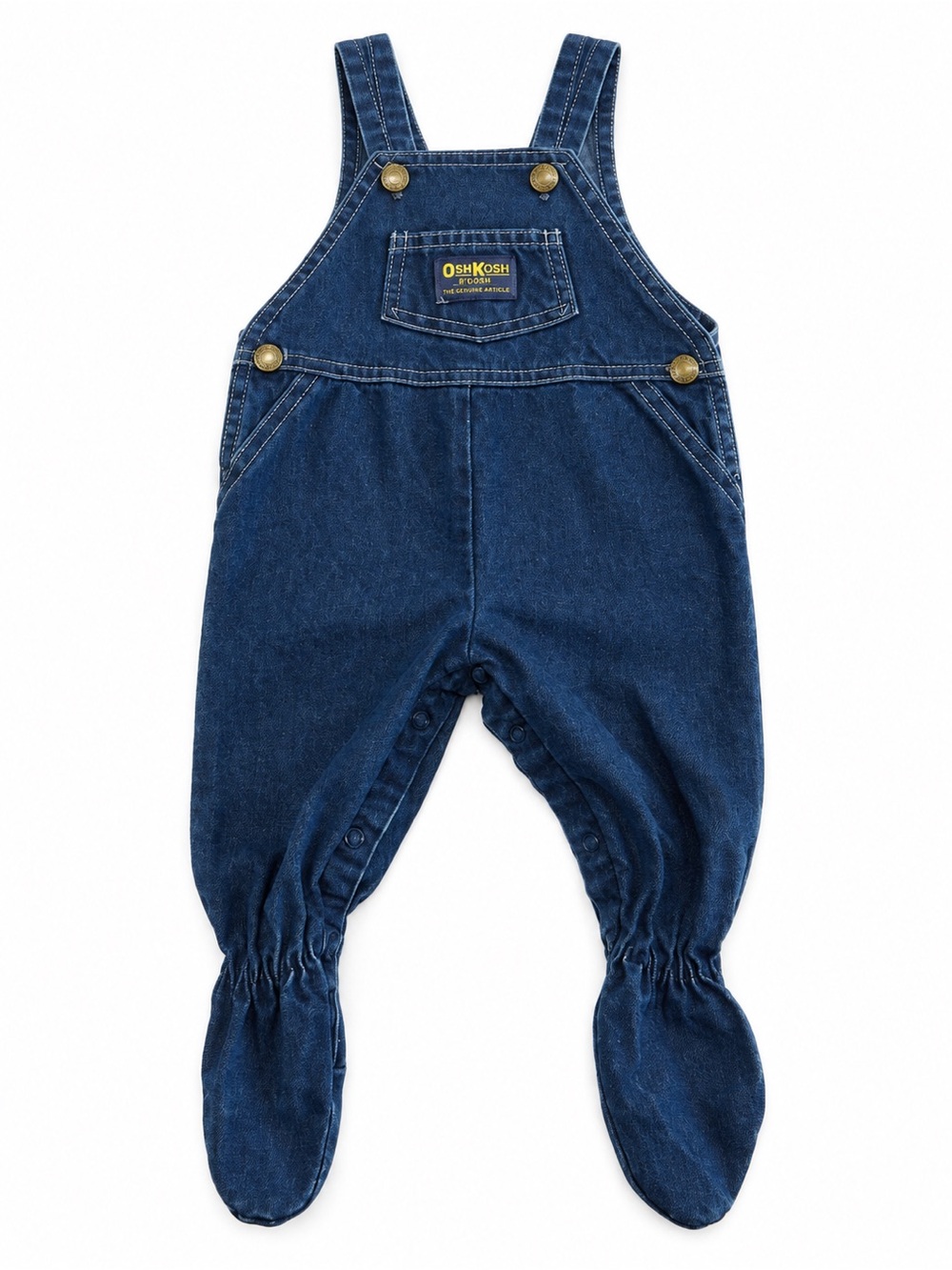 Vintage OshKosh B’Gosh Vestbak Baby Denim Footed Overalls 6-9M USA